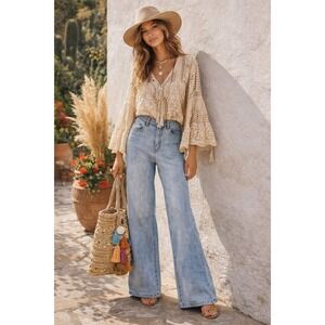 Soft Surroundings Wide Leg Stretch Jeans Womens Sz 12 Light Wash